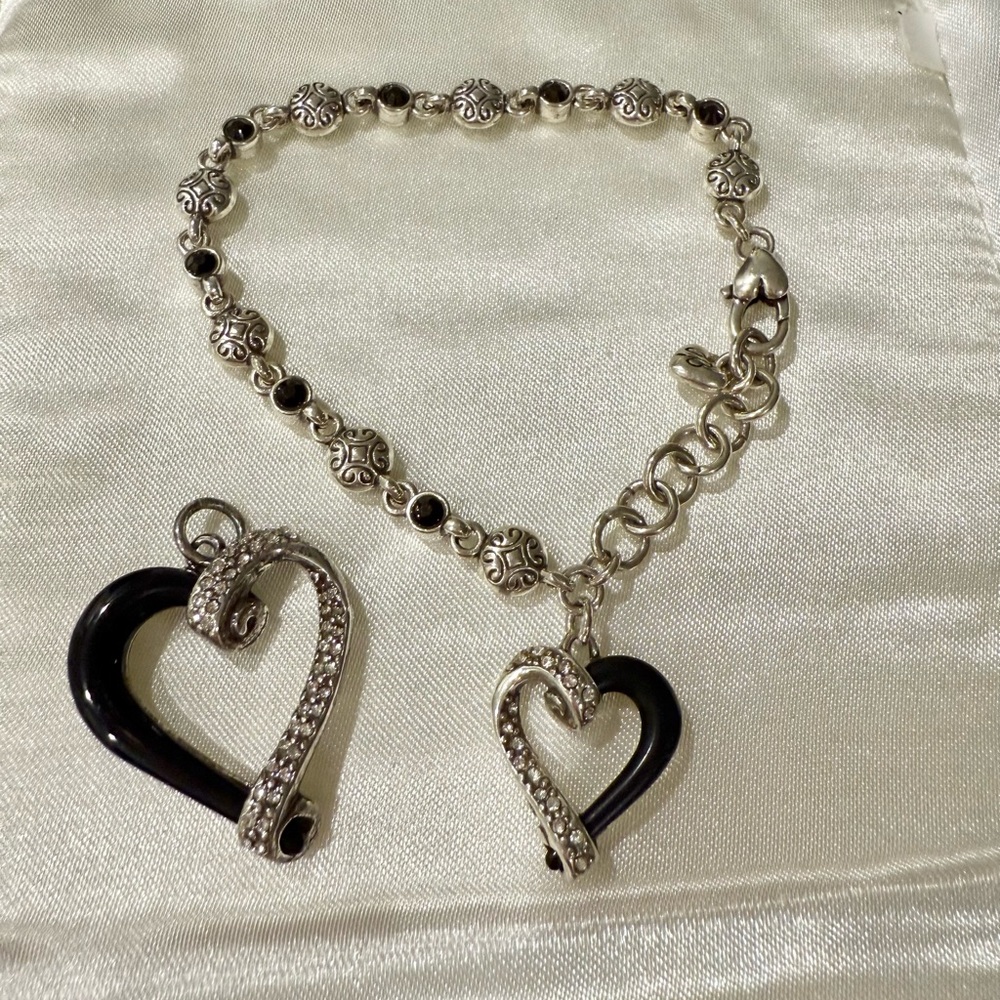 Brighton Silver and Black Heart Pendant  and Bracelet Set